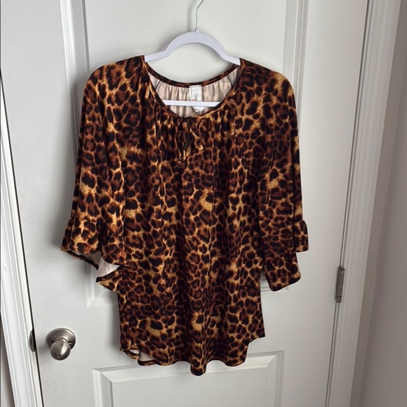 Honeyme Tops - Honeyme Black and Brown Ruffled 3/4 Sleeve Blouse